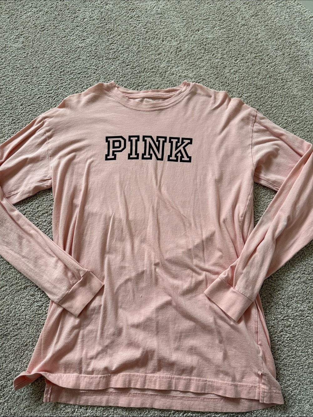 PINK Victoria's Secret Pale Pink Long-Sleeve Logo Tee
